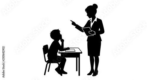 Teacher And Student Silhouette Against White Background Educational Illustration
