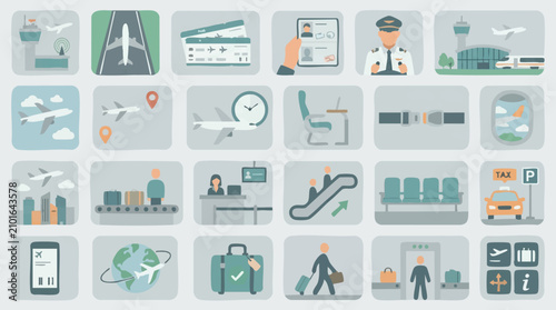 Foto Flat Design Icons Set for Airport, Air Travel, and Aviation Services