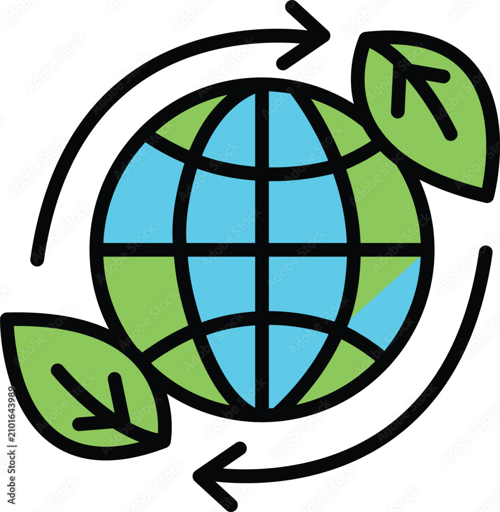 Obraz premium Save the earth and environmental protection concept, flat vector icon of green planet