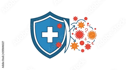 Medical shield protecting against red viral cells.