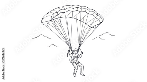 Schilderij op canvas Line drawing of skydiver descending with open parachute.