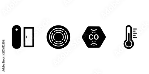 Cuadro en lienzo Black and white carbon monoxide detector icons