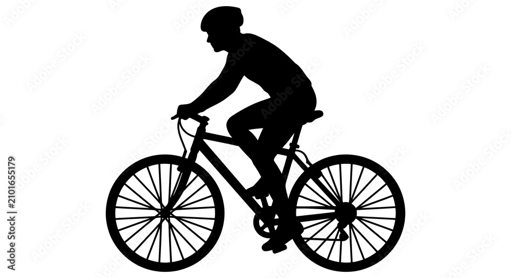 Obraz premium Cyclist on bicycle silhouette against a white background