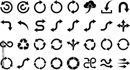 Refresh, Sync and Rotation Arrow Icon Set, Solid Vector Collection