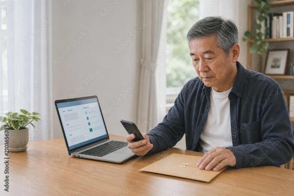 Fototapeta premium Digital Legacy Planning Older Adult Organizing a Digital Legacy Plan