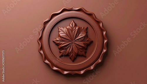 Carved Brown Maple Leaf Medallion Centered on Warm Monochrome Surface