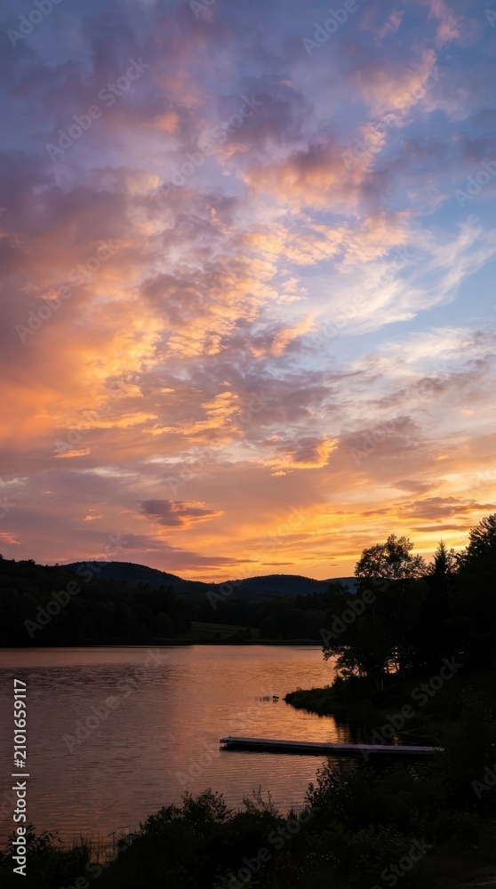 Fototapeta premium Dramatic sunset over a calm mountain lake