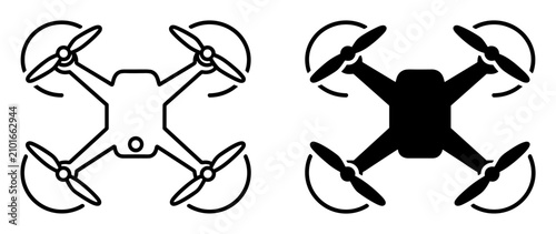 Foto Vector illustration of quad copter drone outline and silhouette icons with four