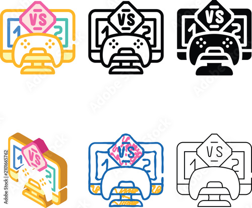 Quadro em tela multiplayer games game simplified development color icon vector