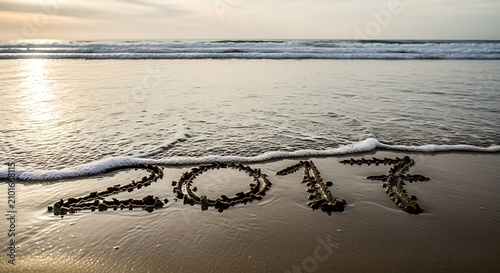 Number 2017 Written in Sand on Ocean Beach at Sunset