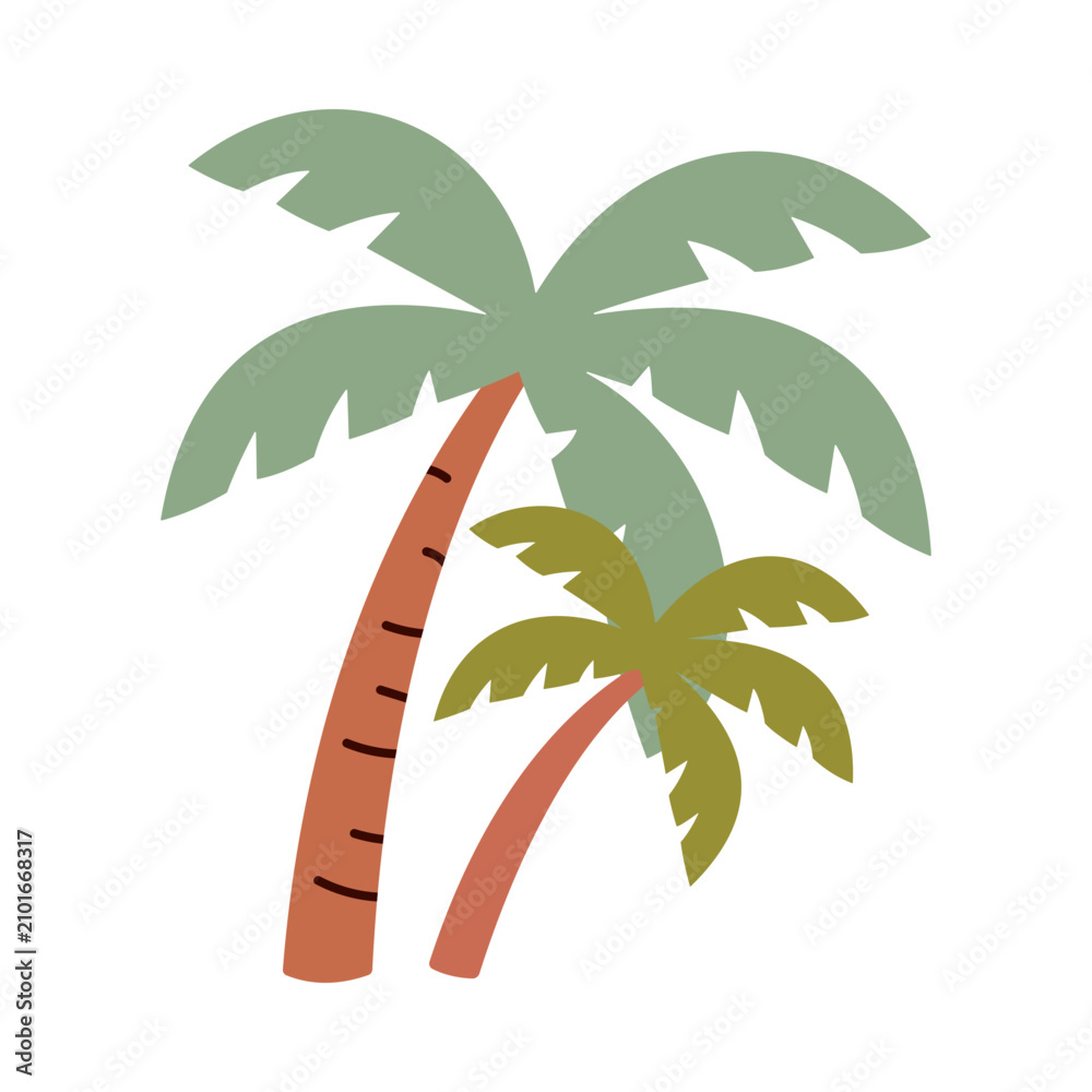Obraz premium Hand-drawn palm trees in doodle style vector illustration. Trendy summer cartoon design element.