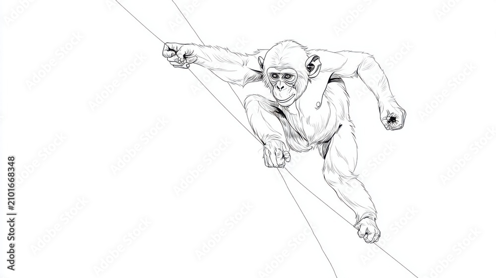 Fototapeta premium Dynamic Monkey Illustration in Black and White Capturing Motion
