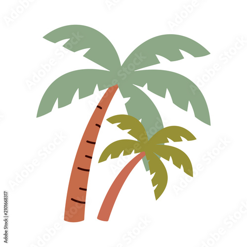 Hand-drawn palm trees in doodle style vector illustration. Trendy summer cartoon design element.
