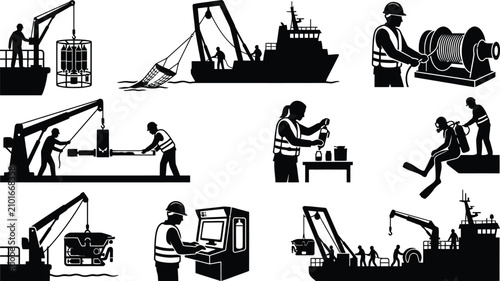 Foto Workers performing maritime and industrial tasks