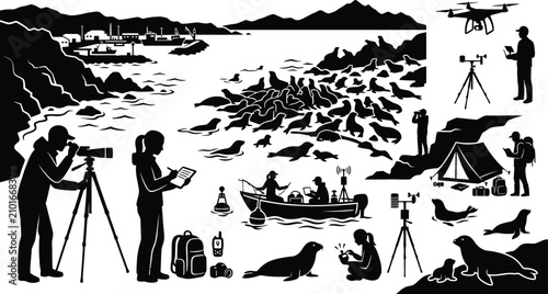 Foto Scientists conducting wildlife research in nature