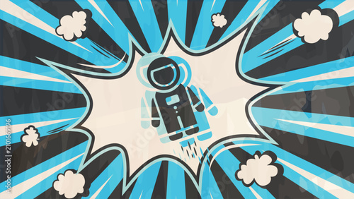 Konstfotografi Creative cartoon astronaut soaring through vibrant blue and black space