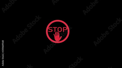 Tableau sur toile Stop sign with hand symbol and word stop and red prohibition circle