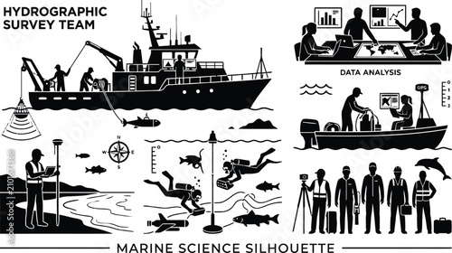 Fotografía Hydrographic survey team conducting marine science work