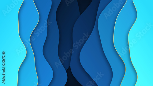 Bild auf Leinwand Abstract blue paper cut background with gold lines, representing elegance, fluid