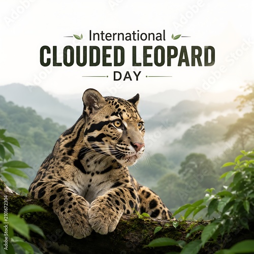 Clouded leopard sitting in forest branches