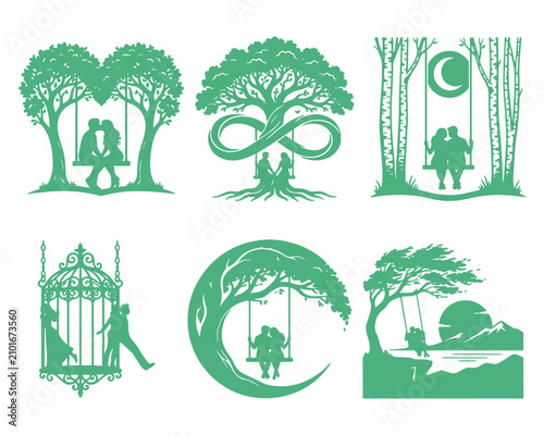 Nature Tree Silhouette Collection with People