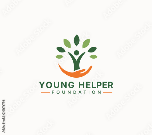 Tree Human Hand Logo For Charity Foundations, Nonprofit Organization, Community Support, Volunteer Service, Education, Social Care, Environmental Eco Care, Health Wellness