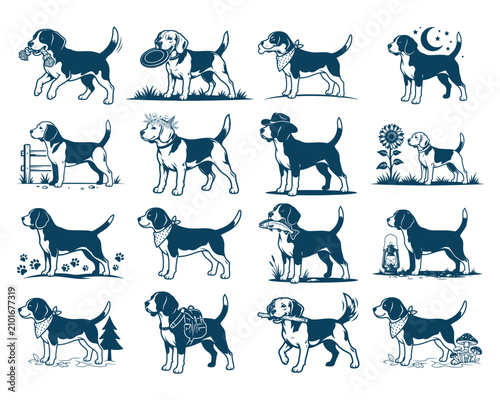 Vintage Dog Breed Silhouette Collection Cute Canine Vector Illustration Set