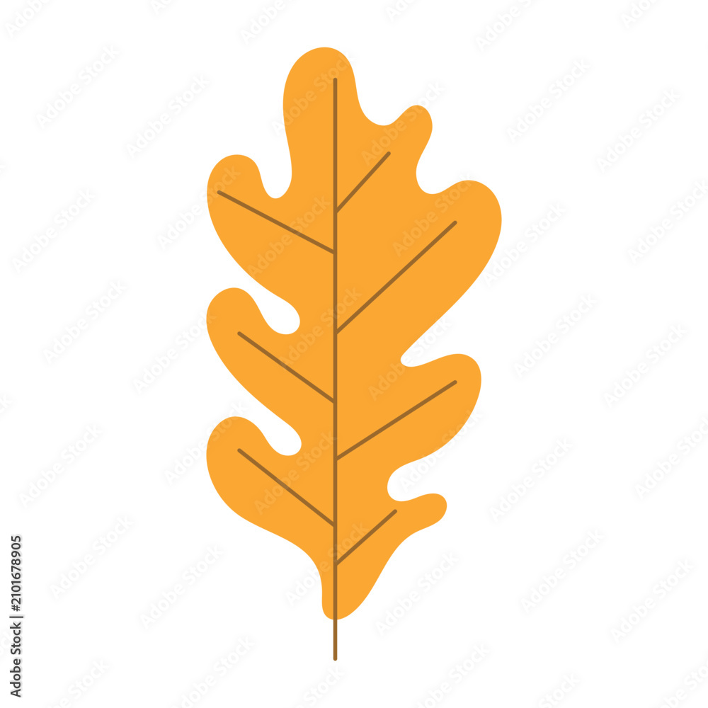 Fototapeta premium Flat vector illustration of a yellow oak leaf for autumn design.
