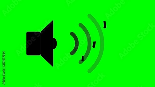 Speaker audio sound volume control icon illustration with wave lines isolated on green screen chroma key background