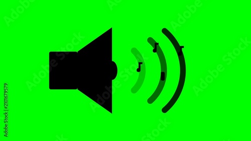 A black speaker icon with sound waves and musical notes emanates from it, presented on a vibrant green background
