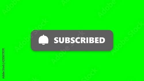 Gray subscribed button with notification bell icon on green screen background for video editing and social media overlay