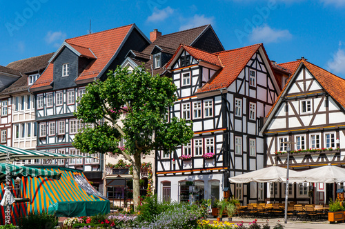 View of the Old Town of Bad Hersfeld with the Market Square with half-timbered houses, Hesse, Germany