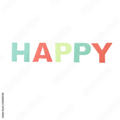 Multicolor playful typography spelling the word happy in a vibrant style