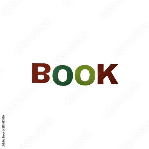 Graphic typography of the word book in brown and green color palette