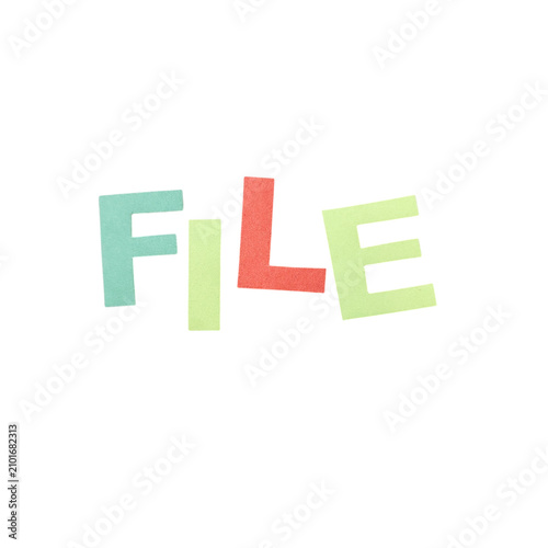 Colorful paper cutout letters spelling the word file in a playful font style