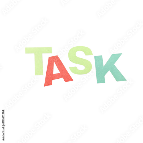 Multicolor artistic lettering of the word task in a playful hand drawn style