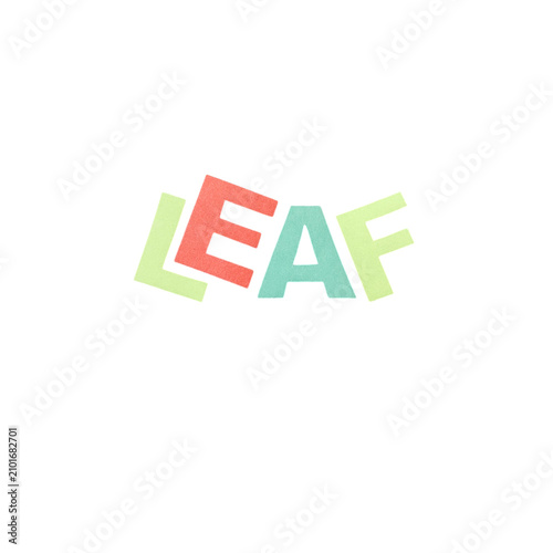 Colorful typography design featuring the word leaf in a playful style