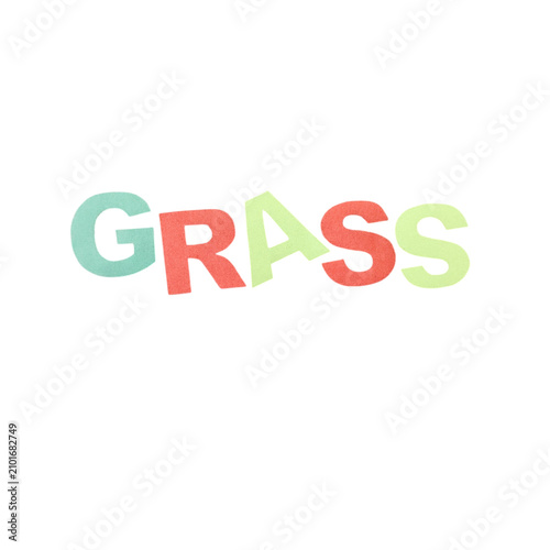 Colorful hand drawn typography spelling out the word grass in pastel shades