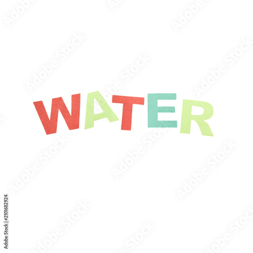 Colorful hand drawn watercolor style typography spelling out the word water