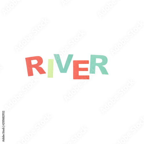 Colorful hand drawn letters spelling the word river in a playful design