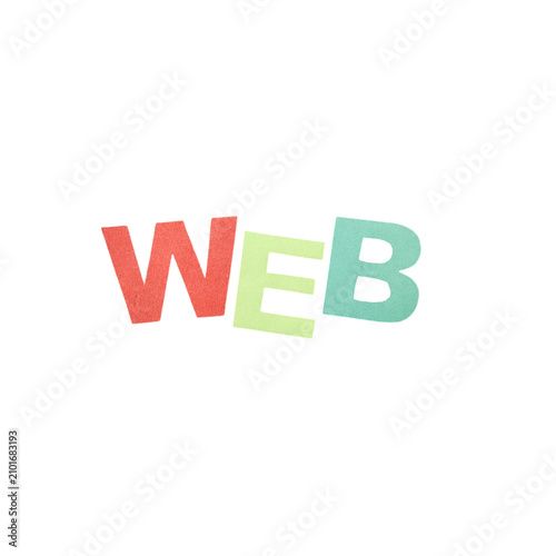 Colorful hand drawn textured letters spelling the word web for graphic design