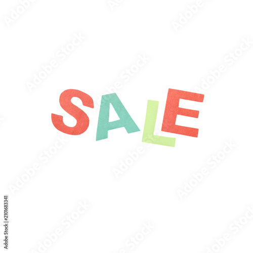 Colorful hand drawn textured capital letters spelling the word sale