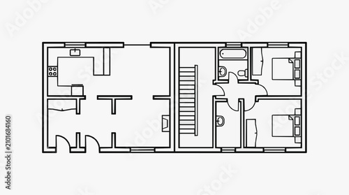 Foto Professional Black and White Floor Plan Diagram of a Two Story Residential Layou
