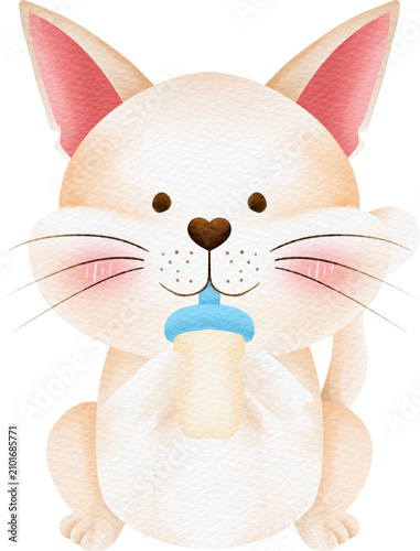 Fotografía White kitten drinking from a baby bottle