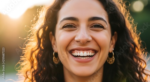 Happy Young Woman Smiling Outdoors Portrait.