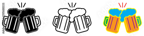 Fotografie Beer glasses icon set silhouette, Clipart vector illustration