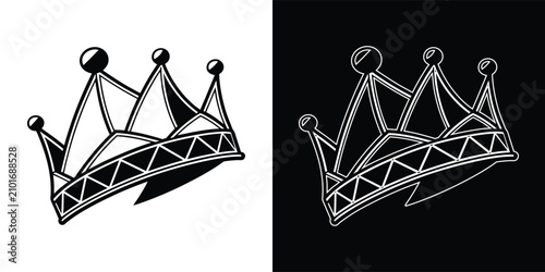 Fényképezés Two simple black and white crowns drawn in vector style