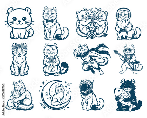 Cute Cat Cartoon Vector Character Collection