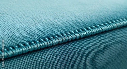 Close Up Turquoise Fabric Seam Showing Woven Texture and Stitching Detail