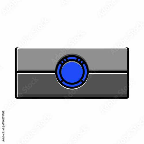 Sleek Gray Rectangular Device with Central Blue Circular Button.